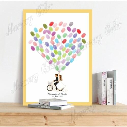 Custom Couples Name Wedding Date Fingerprint DIY Guest Book Bride Groom Riding Bike Guestbook For Wedding Souvenir Painting