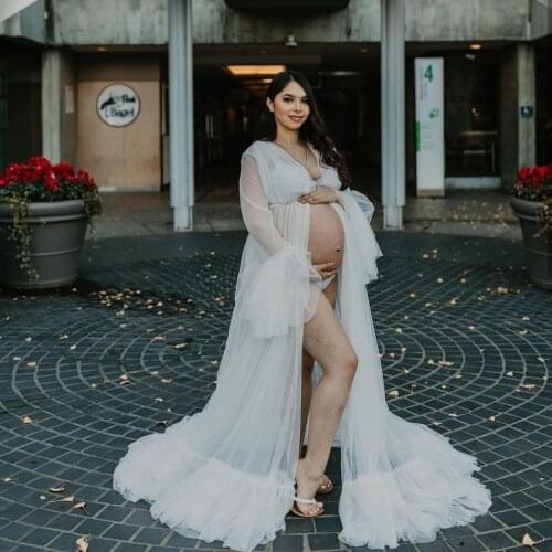 Simple Ivory Maternity Gowns for Photo Shoot Custom Made Women Long Sleeve Dresses Beach Birthday Party Bathrobe Sleepwear