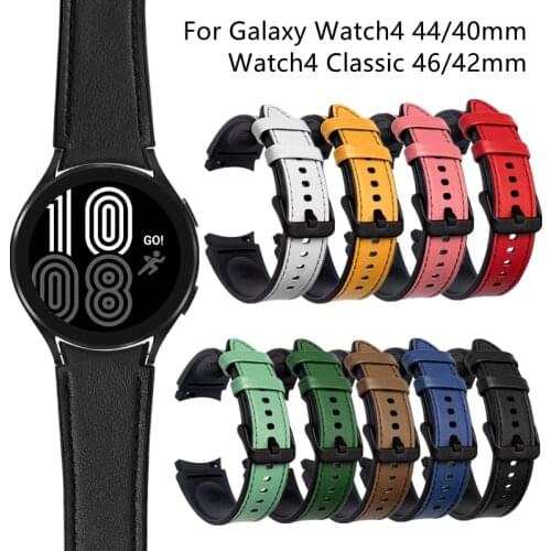 Leather Silicone Strap for Samsung Galaxy Watch4 Classic 46mm 42mm Bracelet Replacement for Galaxy Watch4 44mm 40mm Curved Band