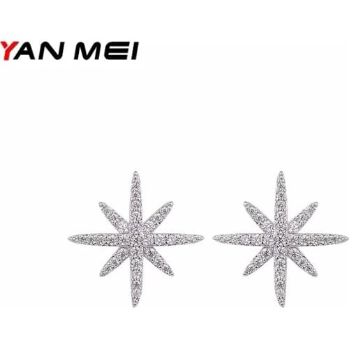 High Quality Zircon Octagonal Star Paragraph Rhinestone Earrings Fashion Jewelry Sliver Earrings YME4920A