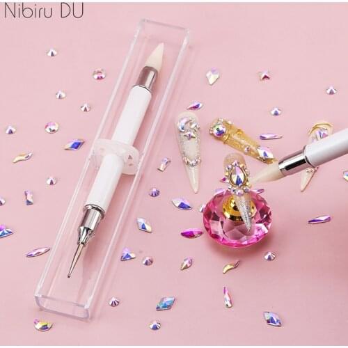 1PC Dual Heads Dotting Pen Wax Point Drill Pen For Rhinestones Gem Picker Crystal Picking With Box Metal Nail Art DIY Tools