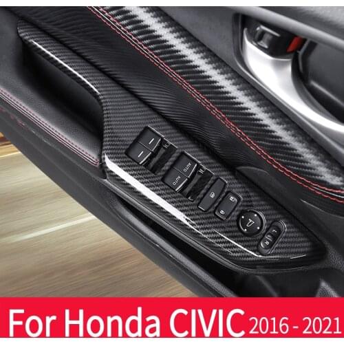 Carbon Fiber Car Interior Door Armrest Glass Button Decorative Stickers Modification Supplies Frame Panel Trim For Honda Civic