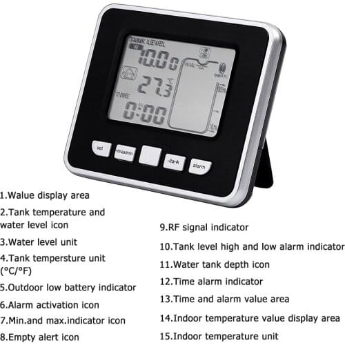 Ultrasonic Water Tank Liquid Depth Level Meter Sensor with Temperature Display Water Level Sensor Transmitter