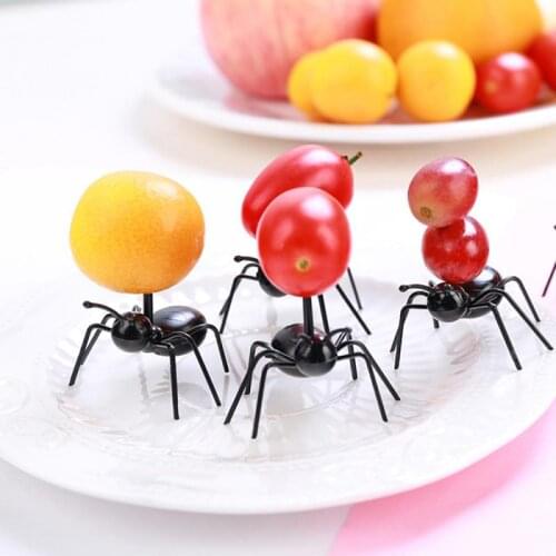 Kawaii Ant Fruit Fork 12Pcs/set Mini Cartoon Children Snack Cake Dessert Fork Food Fruit Pick Toothpick Bento Lunches Party Deco