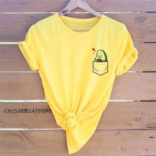 Summer XS-4XL Soft Premium TShirt Funny Love Pocket Avocado Print T-Shirt Women Crew Neck Short Sleeve Tees Women Tshirt Top