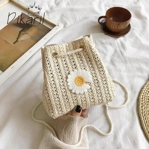 Dikaril Straw Weave Bucket Bags Rattan Women Summer Beach Shoulder Bags Handbags Totes Casual Handbags Retro Mini Shoulder Bags