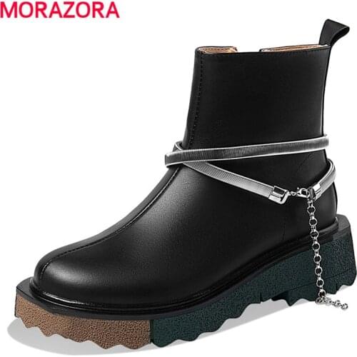 MORAZORA Plus Size 34-43 Genuine Leather Boots Women Zipper Solid Color Autumn Winter Ankle Boots Fashion Dress Shoes Female