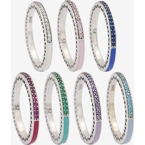 925 Sterling Silver Pan Ring Color Enamel With Crystal Cz Ring For Women Wedding Party Gift Fashion Jewelry