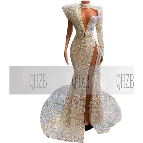 3221 White Fashion IN Engagement Natural Mermaid/Trumpet Floor-Length New Sequins Evening Dresses/Women Gowns Sexy Free Shipping