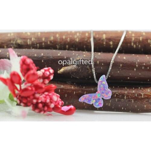 1PC 925 Sterling Silver Purple OP38 Butterfly Fire Opal Necklace Animal Butterfly Little Butterfly Opal Pendant for Gift 2020