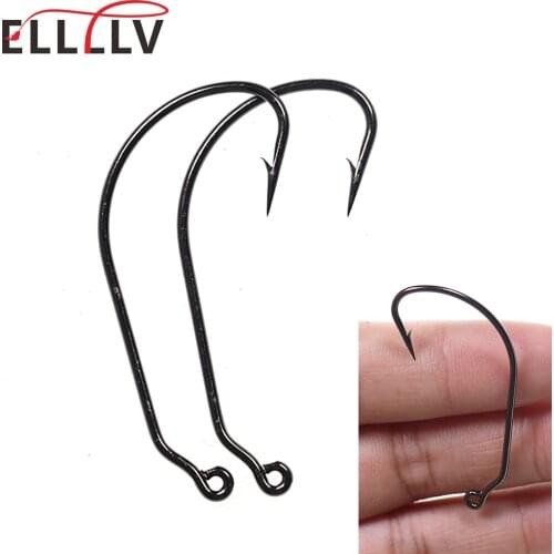 50PCS Caroline Taxas Rig Fish Hooks High Carbon Steel Inline Worm Hook Long Shank Wide Gap Bass Fishing Jig Hook #6-#5/0