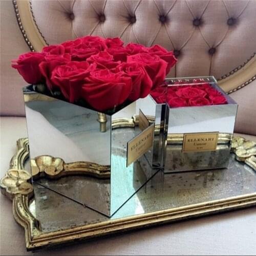 Acrylic Rose Mirror Box Rose Storage Case 9Holes Holy Gift Valentines Day For Girlfriend Reflective Box Vase Without Flowers