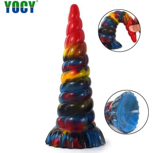 YOCY Large Anal Toy Silicone Soft Butt Plug Expander Stimulator Prostate Sex Toy For Men Unicorn Spiral Fantasy Animal Dildo