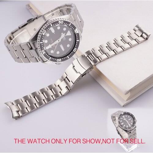 Rolamy 22mm Silver All Brushed Solid Curved End Links Replacement WatchBand Strap Bracelet Double Push Clasp For Seiko SKX 007