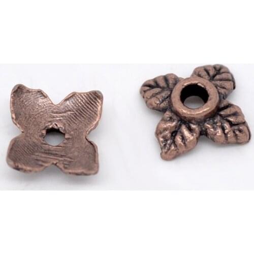 DoreenBeads Zinc metal alloy Beads Caps Four Leaf Clover Antique Copper(Fits 10mm-14mm Beads)Leaf Pattern 8mm x 8mm ,70 PCs