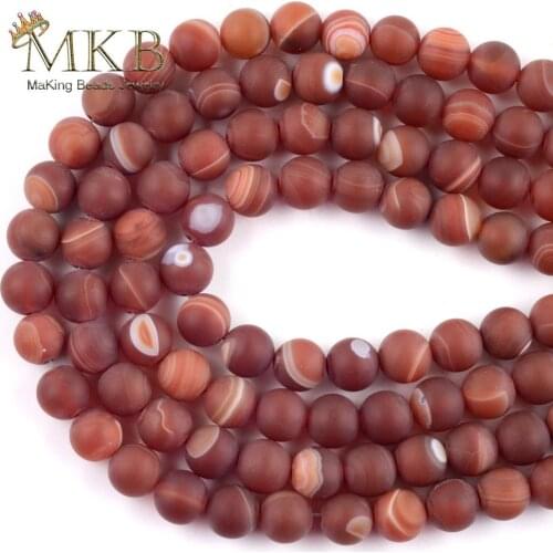 Natural Red Onyx Dull Polish Matter Carnelian Stripes Stone Round Beads For Jewelry Making Loose Beads 4mm-12mm Diy Bracelet 15"