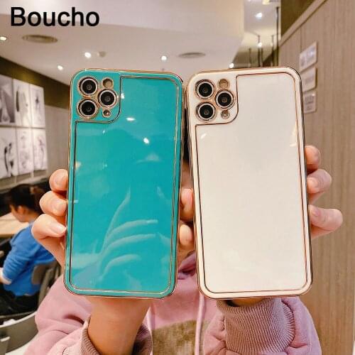 Boucho Electroplated Case For iPhone 12 Pro Max 11pro 12 Mini XS XR X 7 8 plus SE SE2 Luxury Candy Plain Color Soft TPU Cover