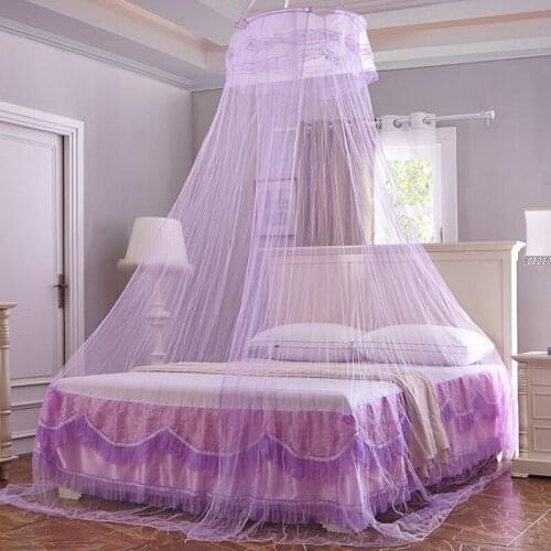 Pure Color Princess Free Installation Mosquito Net Encryption Anti-mosquito Heightening Round Ceiling Dome Mosquito Net