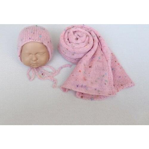Newborn Colored spots stretch knitted mohair wrap bonnet set for baby photography props Soft jersey Wrap hat Baby photo shoot