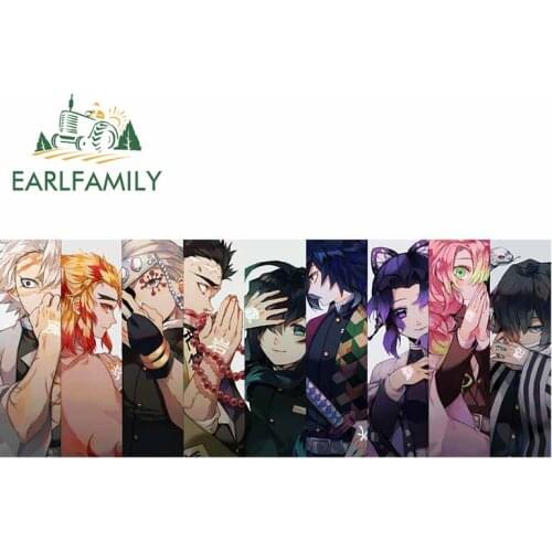 EARLFAMILY 13cm x 5cm for Demon Slayer Anime Poster Car Stickers and Decals Laptop Door Car Body Motorcycle Car Assessoires