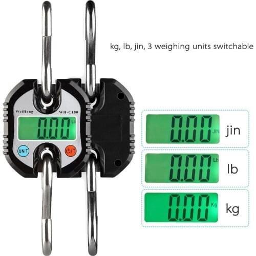 WH-C100 Heavy Duty Electronic Digital Stainless Steel Hook Scale Hanging Crane Scale LCD Loop Weight Balance Double Accuracy