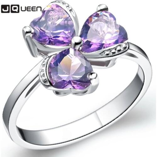 JQUEEN Micro Stone Ring Blue Red Purple Stone Flower Ring Wedding Bands for Women