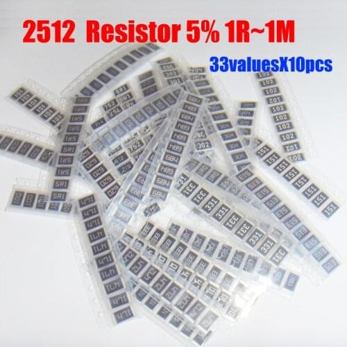 2512 SMD Alloy Resistor Kit 33valuesX10pcs=330pcs 1R~1M Resistor Pack 5% Torlerance