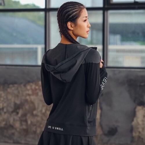 Hooded Thumb Hole Yoga Jacket Women Running Jacket Zipper Jacket Fitness Clothing Top Sport Gym Sportswear Sweatshirt