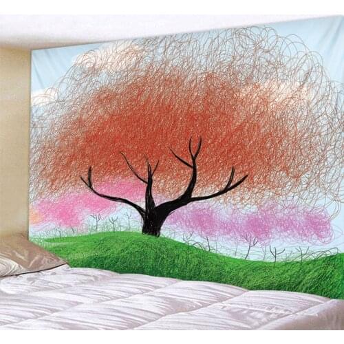 Cartoon Painted Tree Psychedelic Tapestry Boho Mandala Wall Hanging Royal Blue 3D Hippie Wall Tapestry Home Decor Mint Yoga Mat