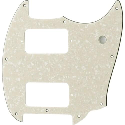 Musiclily Pro 9 Holes Round Corner HH Guitar Pickguard 2 Humbuckers for Squier Bullet Series Mustang, 4Ply Aged White Pearl
