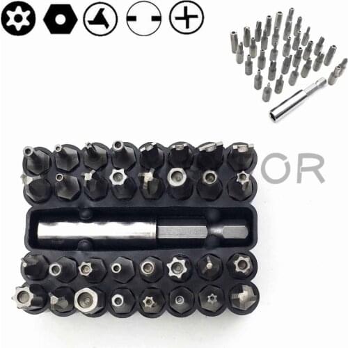 The 33-Piece Safety Drill Set Includes Tamper-Proof, SAE Hex, Metric Hex And Star Drill Bits-Torque, Wrench And Triangle Wrench