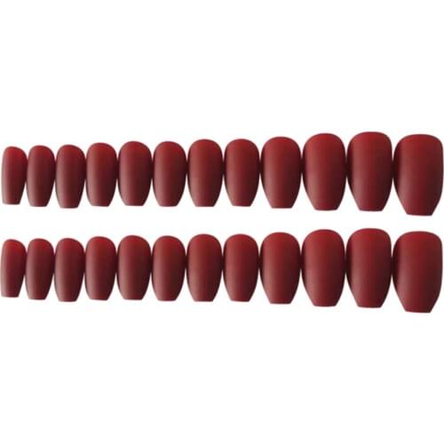 Set of 24 Matte Burgundy Ballerina Coffin Nails Full Coverage