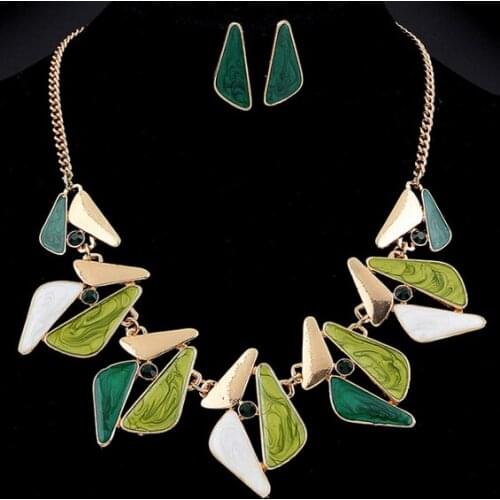 Bohemia Style Fine Leave Shape Choker Necklace Set Earrings For Women Factory Price Jewelry Sets For Sale Gift