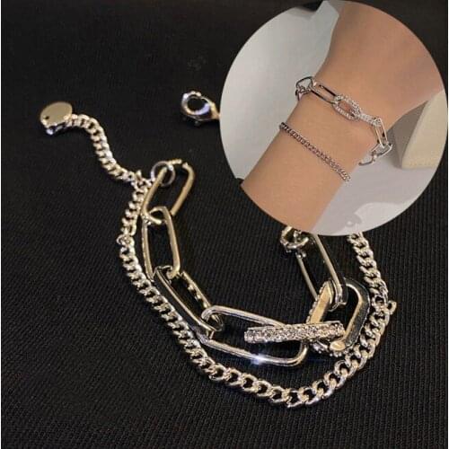 Punk Hip Hop Rhinestone Bracelet Bohemian Retro Multilayer Chain Geometric Pendant Bracelet Fashion Female Jewelry