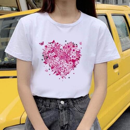 Pink Heart Flower Print Women tshirt Cotton Casual Funny t shirt Gift 90s Lady Yong Girl Drop Ship Valentines Day Gift