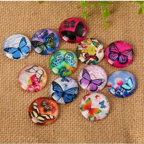 50pcs/Box Self-adhesive Diy Beautiful Butterfly Glass Mosaic Printed Flat Glass Half Round/Dome Cabochons for DIY Jewelry Making