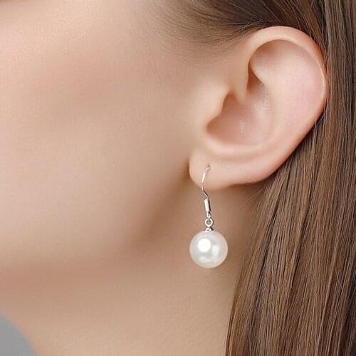 Simple White Imitation Pearls Ball Hook Earrings Eardrops Bridal Wedding Party Jewelry Wholesale Aretes de mujer серьги женские