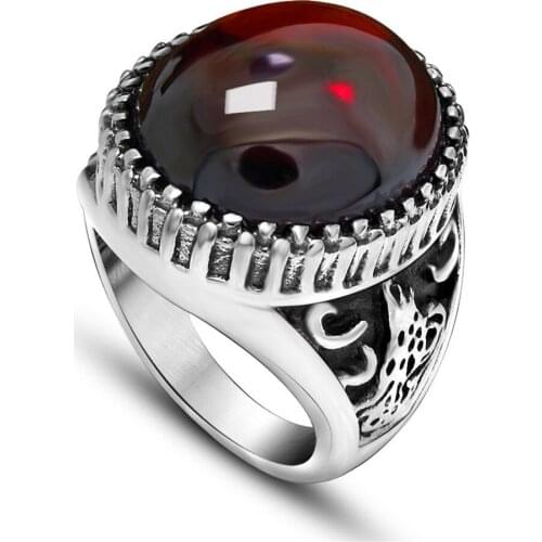 SHQIYAY Punk Jewelry 316L Stainless Steel Wedding Engagement Finger Rings For Men Vintage Fashion Jewelry Red Black Stone 716