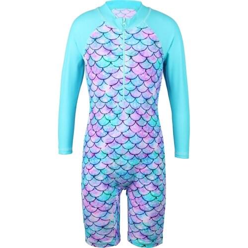 BAOHULU Teens Long Sleeve Swimsuit One Pieces Kids Swimwear Scale Print Rash Guard UPF 50+ UV Sun Protective Surfing Suit