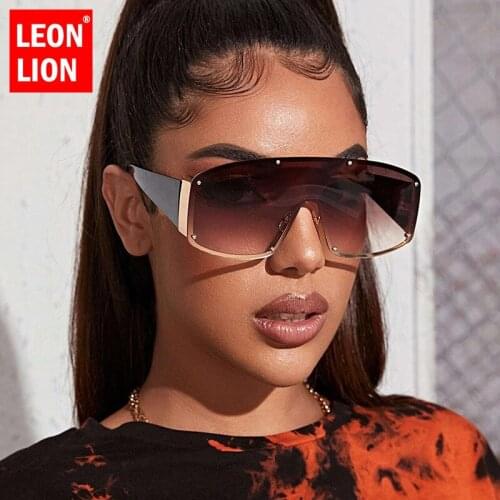 LEONLION Luxury Big Frame Sunglasses Women 2021 Luxury Brand Rimless Sun Glasses Women High Quality Shades Glasses Gafas De Sol