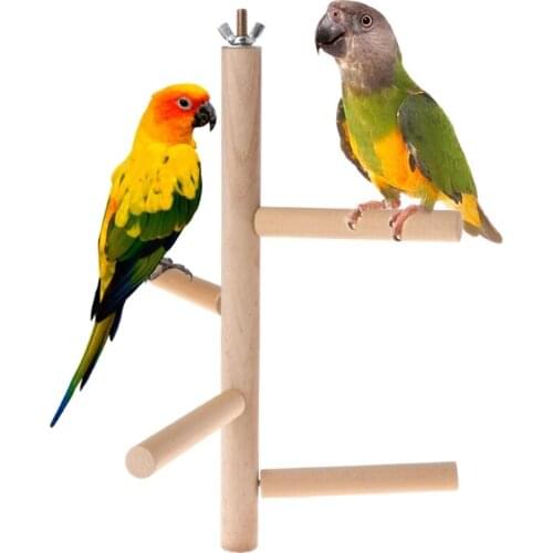 T3EC Parrot Perch 4 Layer Stages Toys Natural Wood Rotating Ladder Bird Parakeet Cage