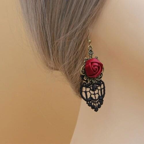 Gothic Rose Flower Dangle Earrings For Women New Belly Black Nightclub Vintage Fashion Creative Lace Drop Earrings Jewelry Gifts