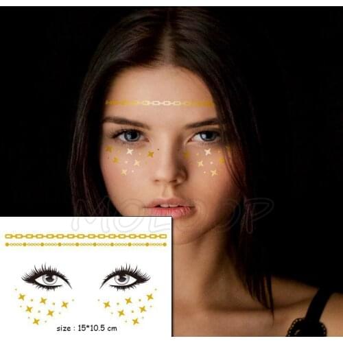 Temporary Tattoo Sticker Gold Face Totem Line Star Waterproof Freckles Makeup Stickers Eye Decal Body Art for Girl Kid 06