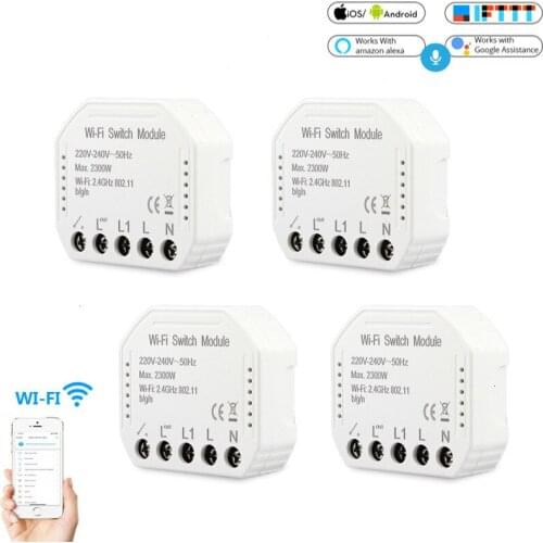 Wifi Smart Wall Lights Switch Breaker Module 220V 240V Remote Control 1 Gang 1 Way 2 Way Switch Module with Alexa Google Home