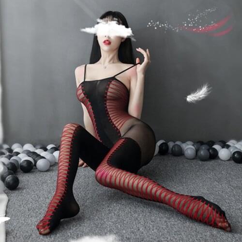 Striped Catsuit Women Sexy Lingerie BDSM Dress For Sex Transparent Bodystockings Open Crotch Bodysuits Erotic Costumes