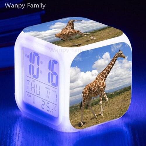 Animal Giraffe Alarm Clock 7 Color Glowing LED Alarm Clock Big screen Multifunctio Touch Sensing Digital Flash Watches Clock