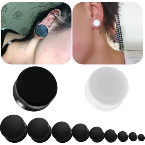2Pcs Acrylic Ear Gauges Plugs Lobe Piercing Double Flared Ear Gauges Tunnels White & Black Expander Stretcher Body Jewelry