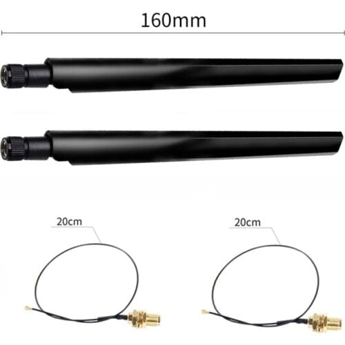 2 x 5Dbi 2.4GHz 5GHz Dual Band M.2 IPEX MHF4 U.fl Extension Cable to WiFi RP-SMA Pigtail Antenna Set For Intel AX210 AX200 9260