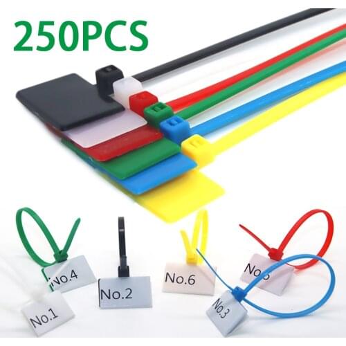 250pcs Easy Mark 4*150mm Nylon Cable Ties Tag Labels Plastic Loop Ties Markers Cable Tag Black White Self-locking Zip Cable Tie