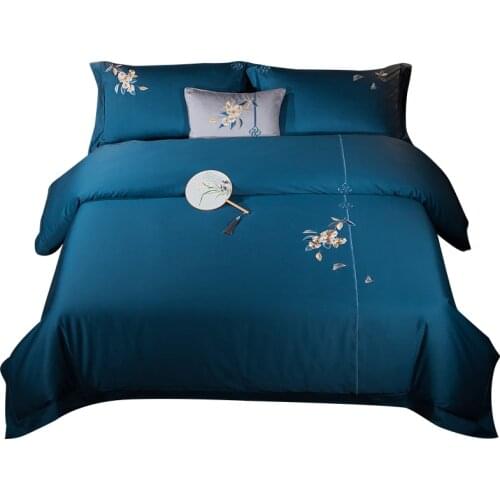 Caiyitang comforter soft silk like bedding sets flower plant embroidery bed sheet luxurious concise style bed sheet cover